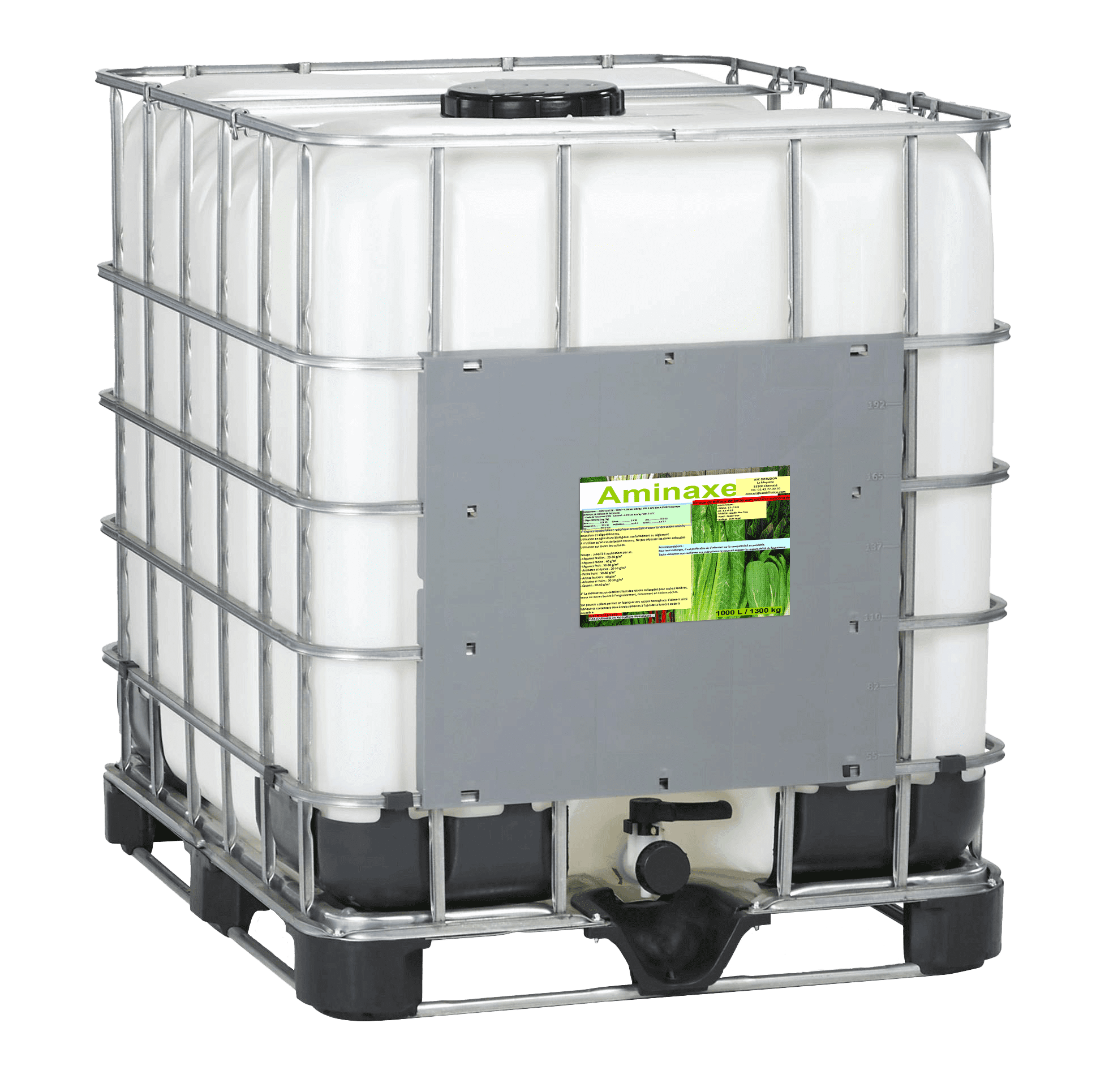 IBC de 1000 litres d’acides aminés avec étiquette Axe Diffusion