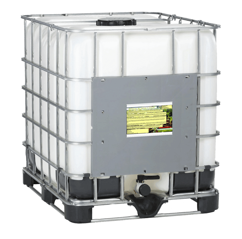 IBC de 1000 litres de mélasse de canne à sucre avec étiquette Axe Diffusion