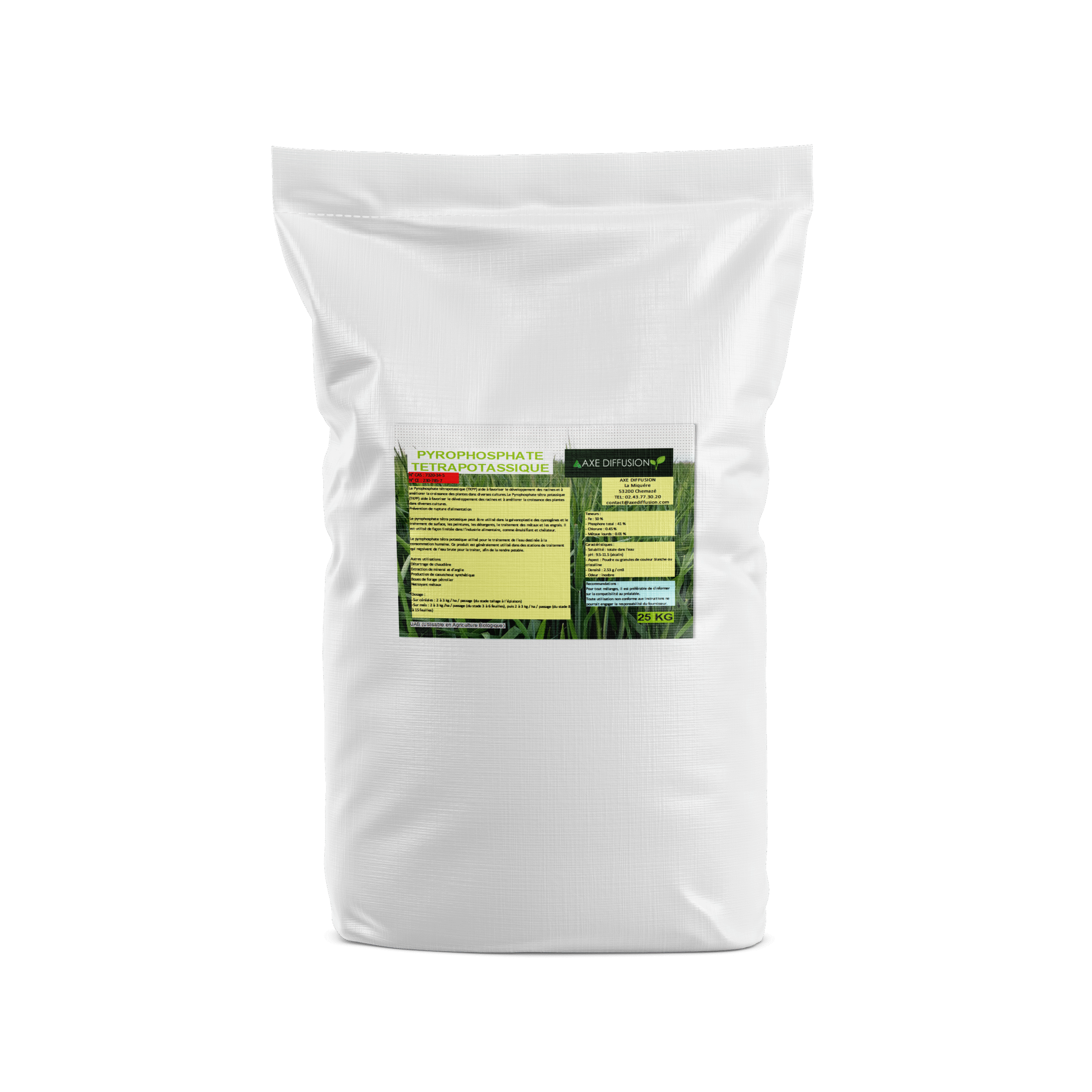 Sac de 25 kg de TKPP agricole avec étiquette Axe Diffusion